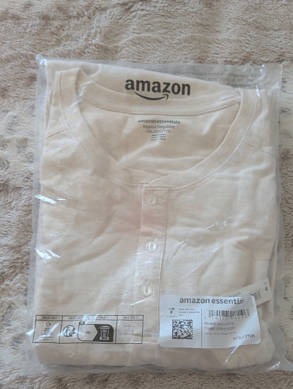 Amazon Essentials Cream Henley Shirt